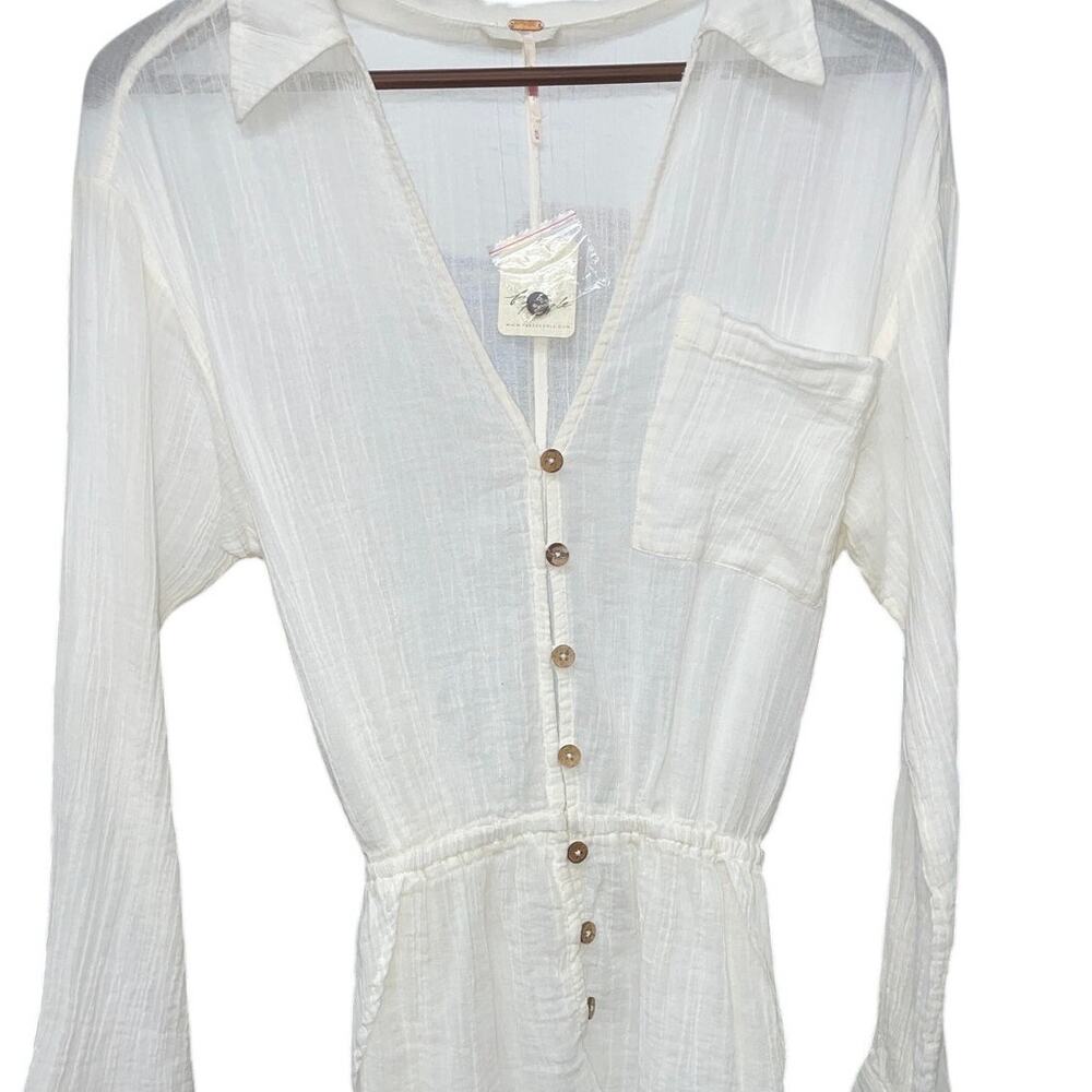 Free People White Gauze Button Blouse Tunic M NWT OB1557293